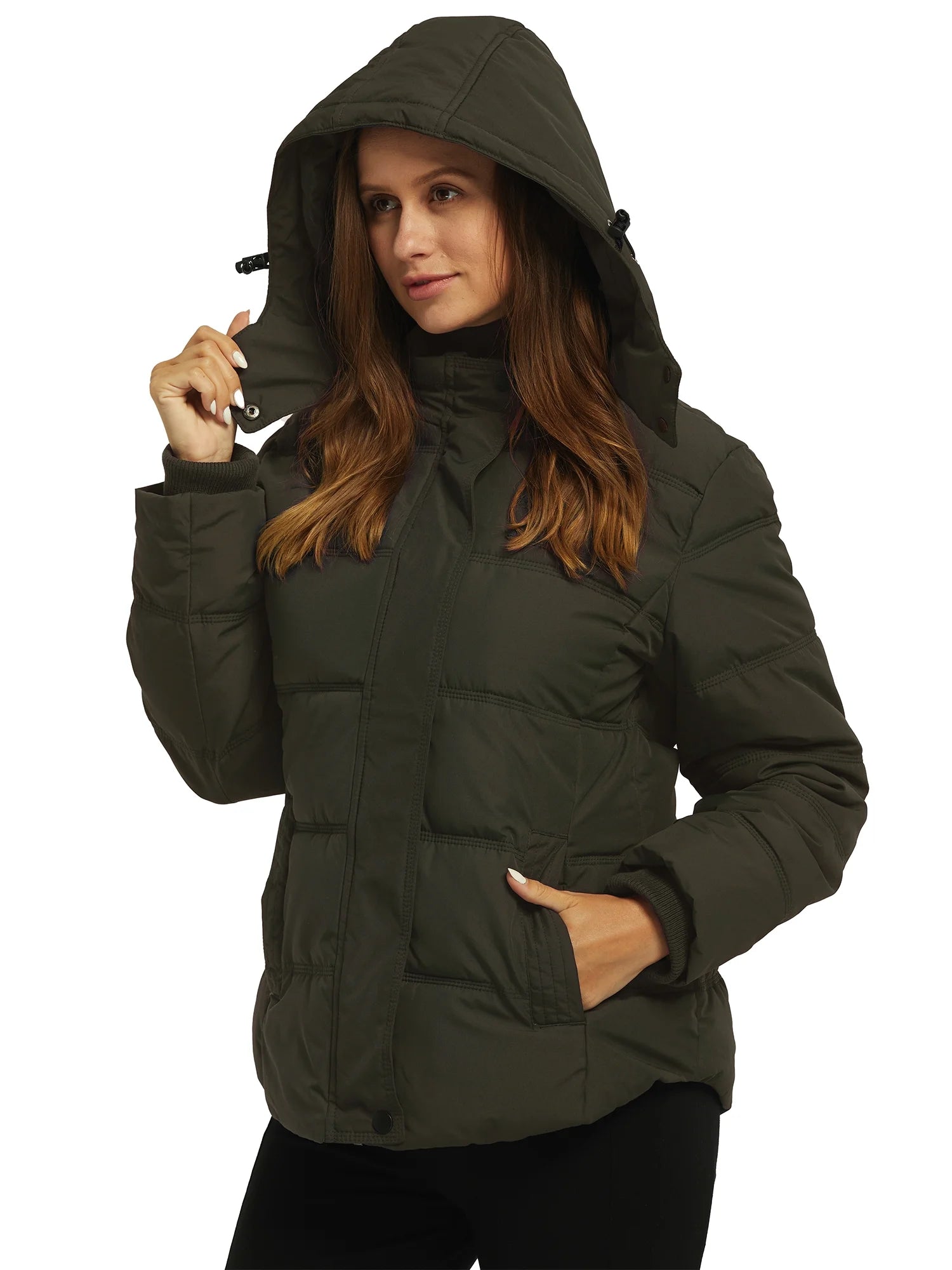 Women'S plus Size Puffy Coat Windproof Winter Jacket Thicken Fleece Jacket with Hood Navy XL