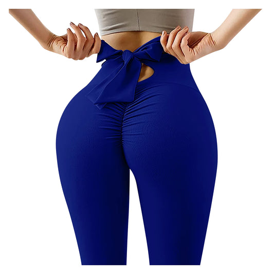 Elastic Running Leggings Pure Color Bowknot Bottoms Push up Harajuku Fitness Ankle-Length Pants Trouser Hollow Out Jeggings