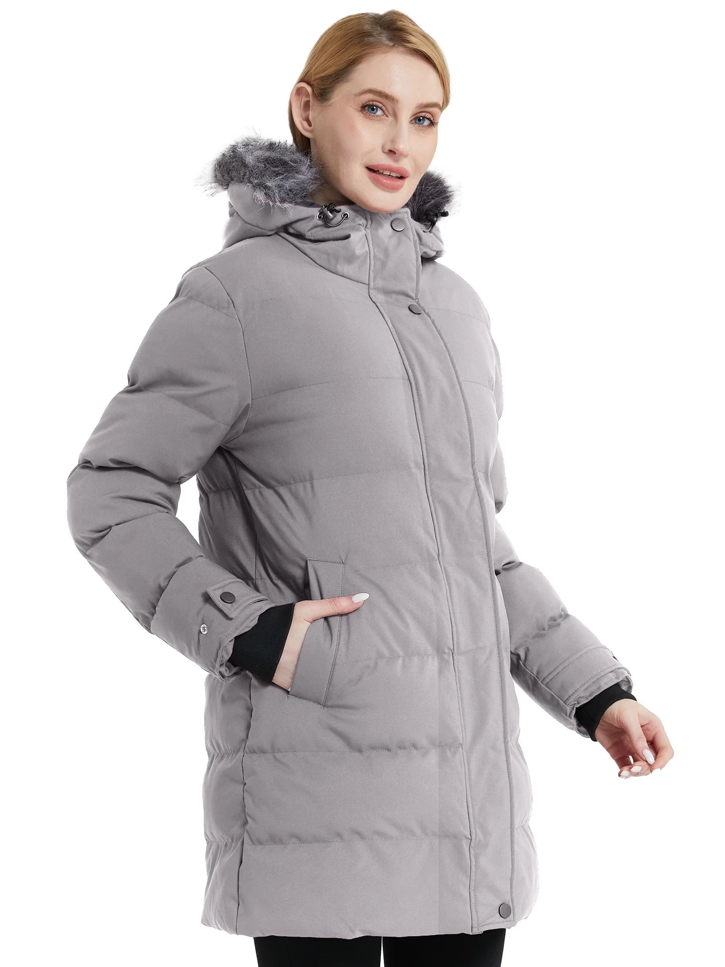 Women'S Quilted Puffer Coat Winter Jacket with Removable Hood Charcoal M